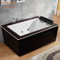 Foshan factory wooden surface two person hydro massage bathtub